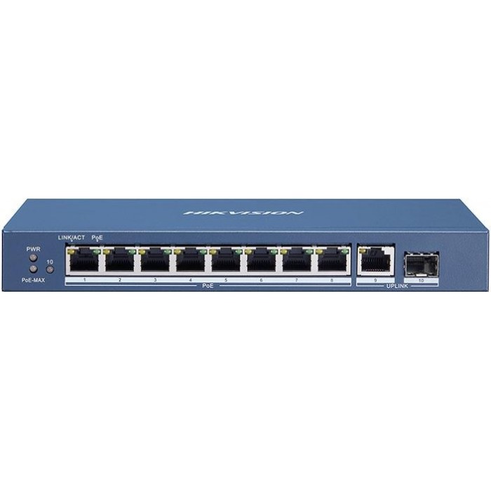 DS-3E0510P-E 10/8 PoE switch, 1x uplink 1Gbps + 1x SFP