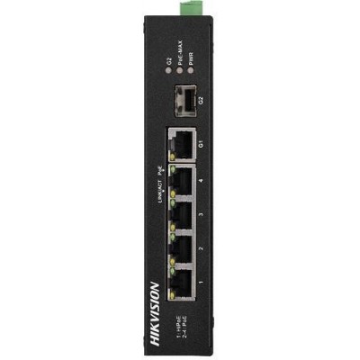 DS-3T0306HP-E/HS switch 4 PoE porty 10/100Mbps + 1x uplink 1Gbps + 1x uplink 1Gbps SFP, montáž na DIN lištu